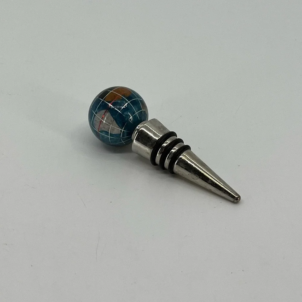 Alexander Kalifano Wine Bottle Stopper SET of 3 Blue Globe Gemstone Inlay